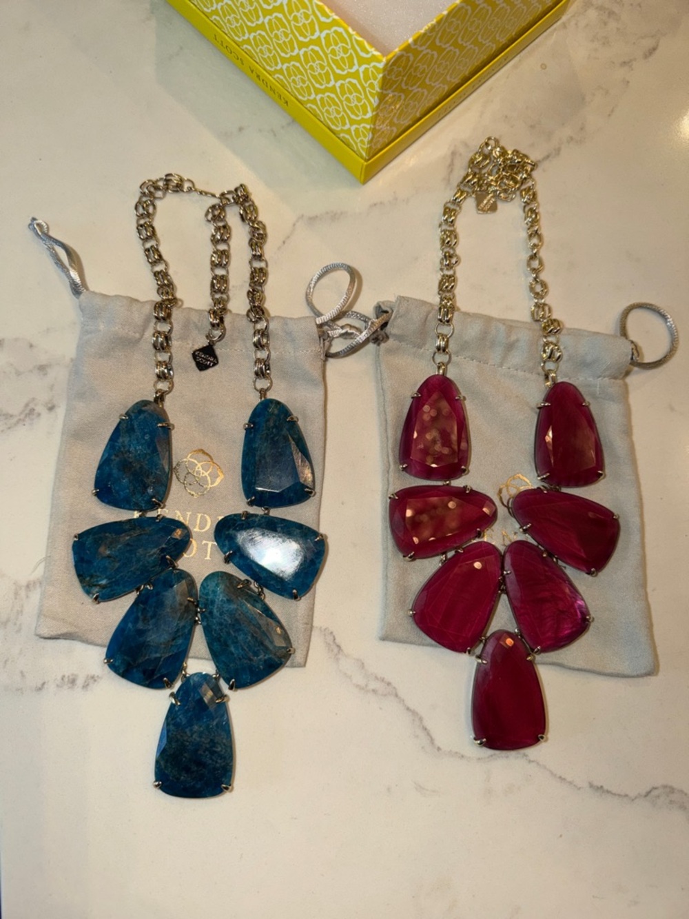 Kendra Scott Harlow Statement Teardrop Pendant Necklaces. Burgundy & Blue Set - Picture 5 of 6
